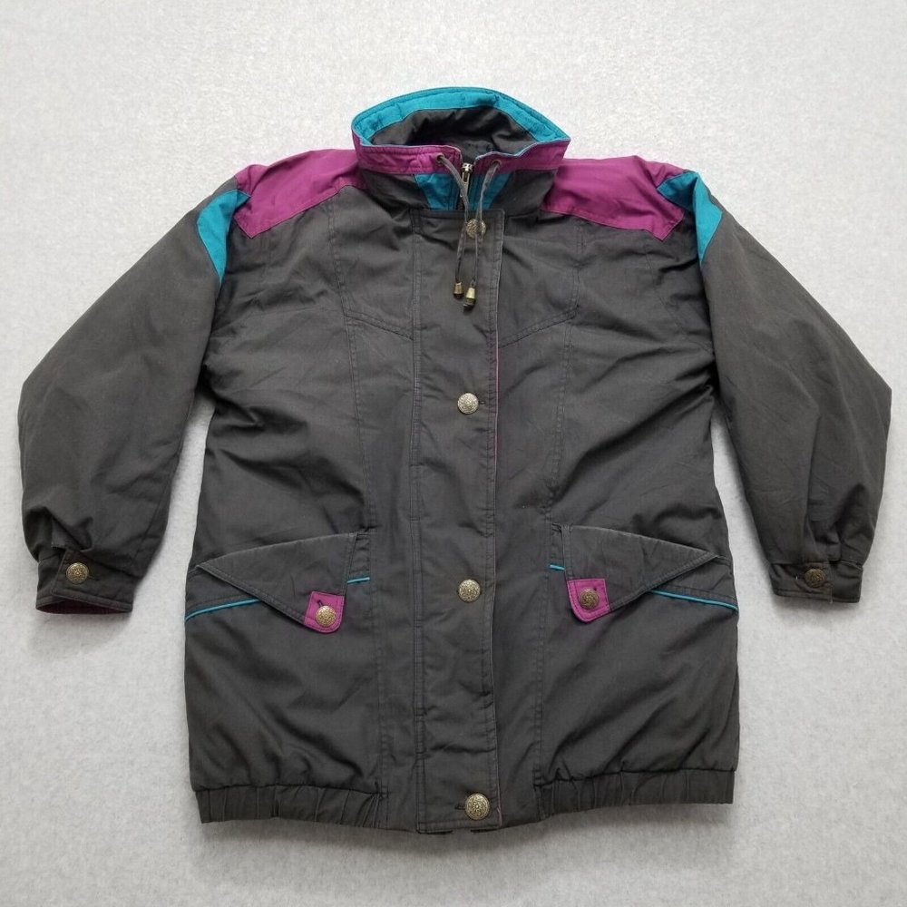 Current Seen Ski Jacket Womens Medium Gray Full‎ Zip Buttons Pockets Vintage